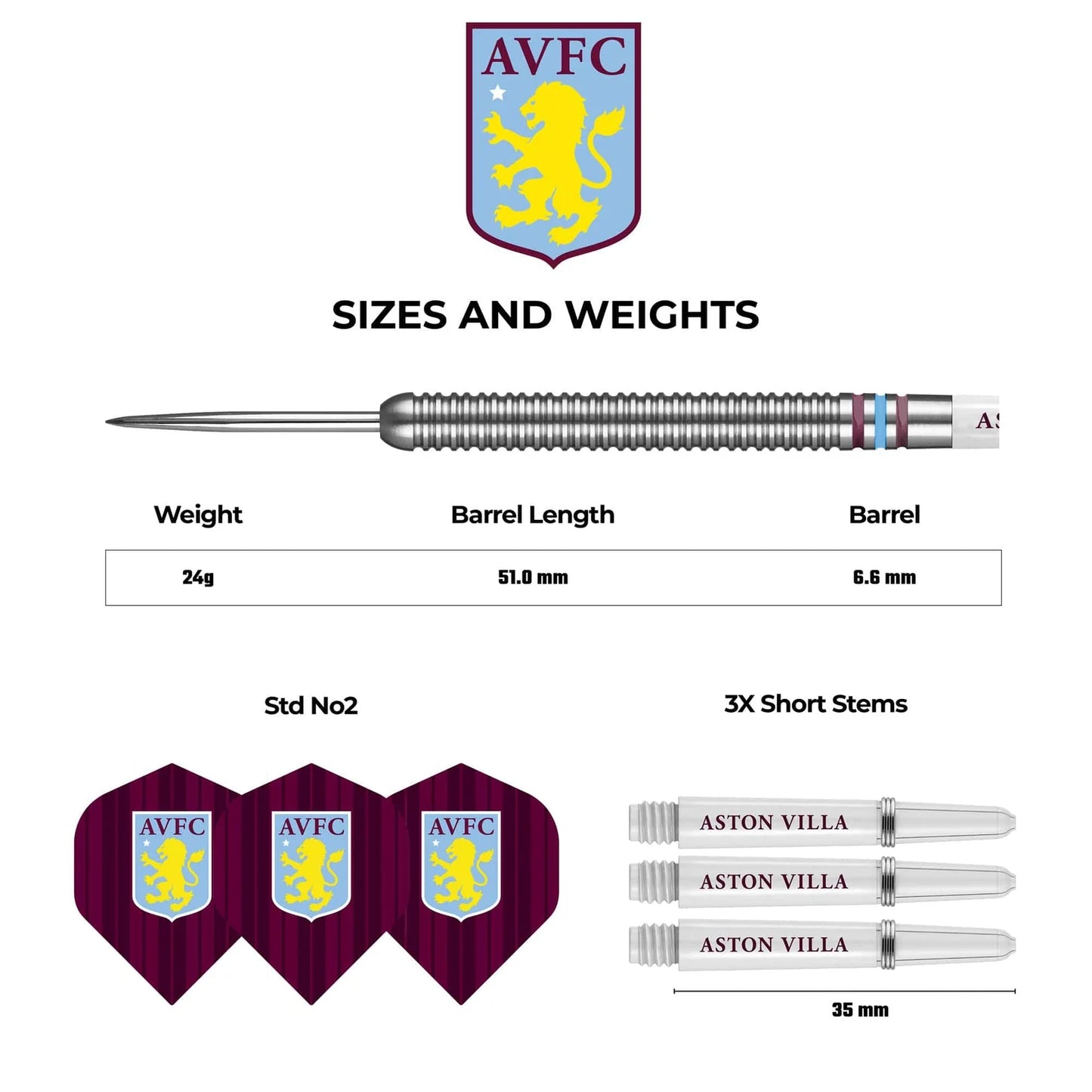 Aston Villa Tungsten Darts 24g